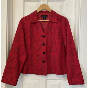 Anne Carson Silk Black Red Blazer Floral Embroidered Whimsigoth Rose Romantic